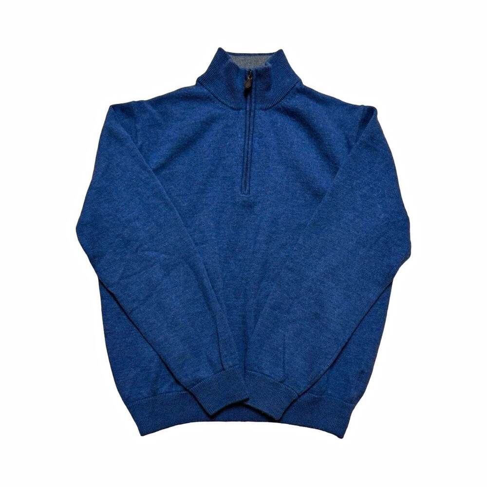 Brooks Brothers Merino Wool Knit 1/4 Zip Mock Neck Sweater Men’s XL Blue